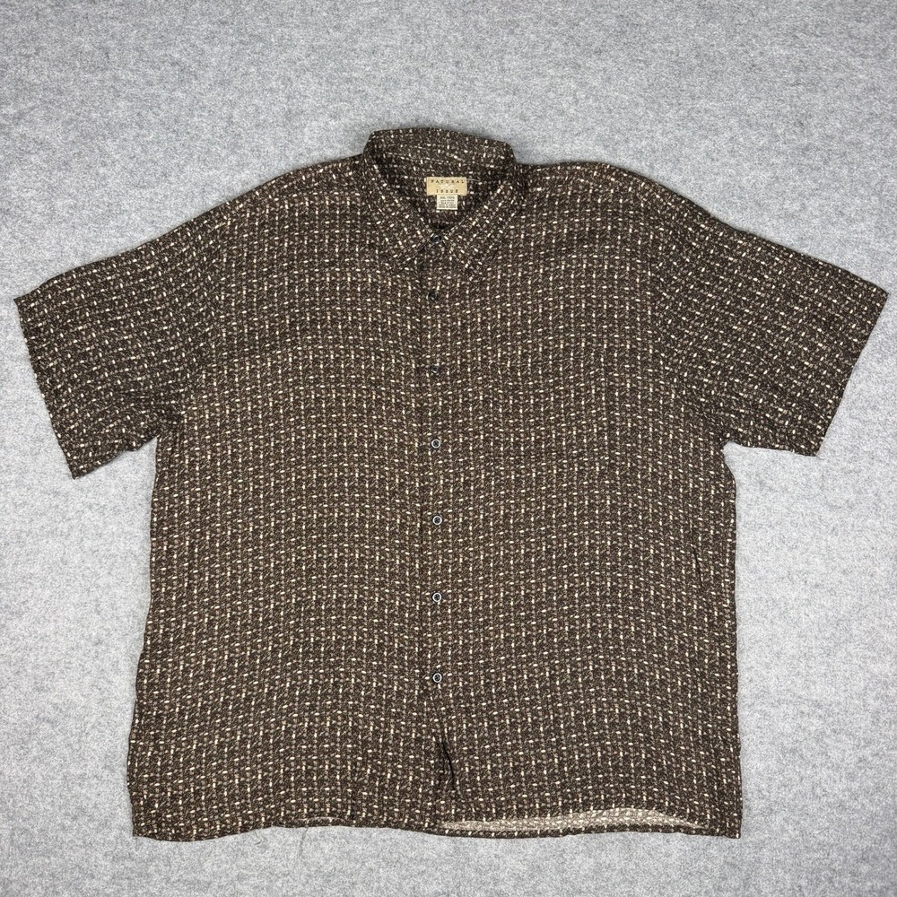 Natural Issue 100% Rayon Shirt Mens XXL Geometric Abstract Brown Button Up Silk